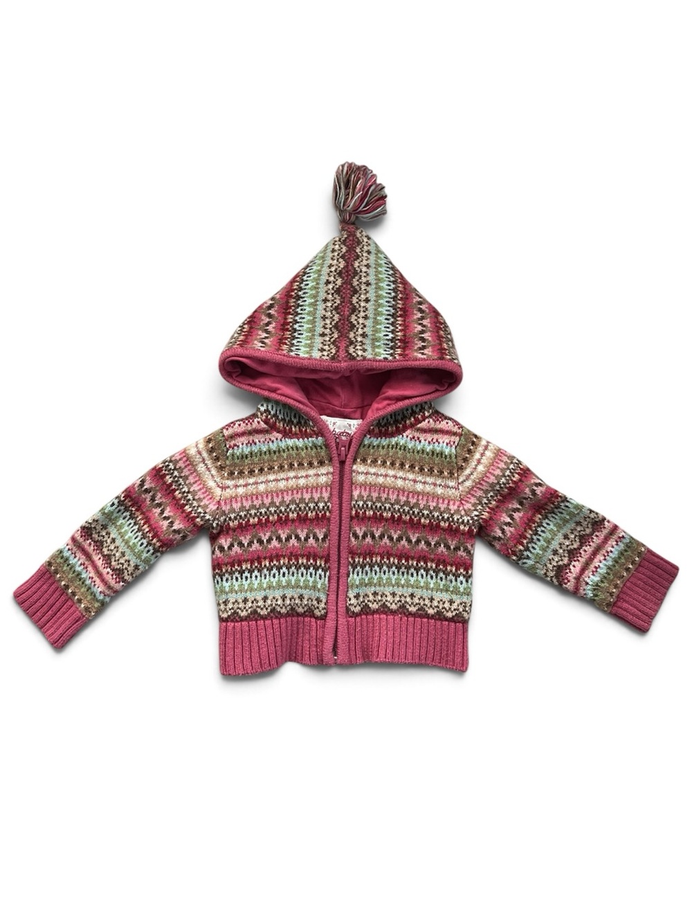 Vintage Baby Gap Fair Isle Wool Blend Hooded Sweater 12-18M